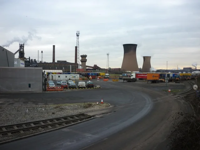 The Tata steelworks on Briggs Road, Scunthorpe, North Lincolnshire (January 2011 photograph by Ian S via Geograph, CC BY-SA 2.0 on Wikimedia Commons) — scene context for Newsorga's coverage of Prime Minister Sir Keir Starmer's May 11, 2026 announcement of legislation to take full public ownership of British Steel at Scunthorpe after talks with owner Jingye Group collapsed; branding in the photograph reflects the plant's prior Tata era, not the current operator.