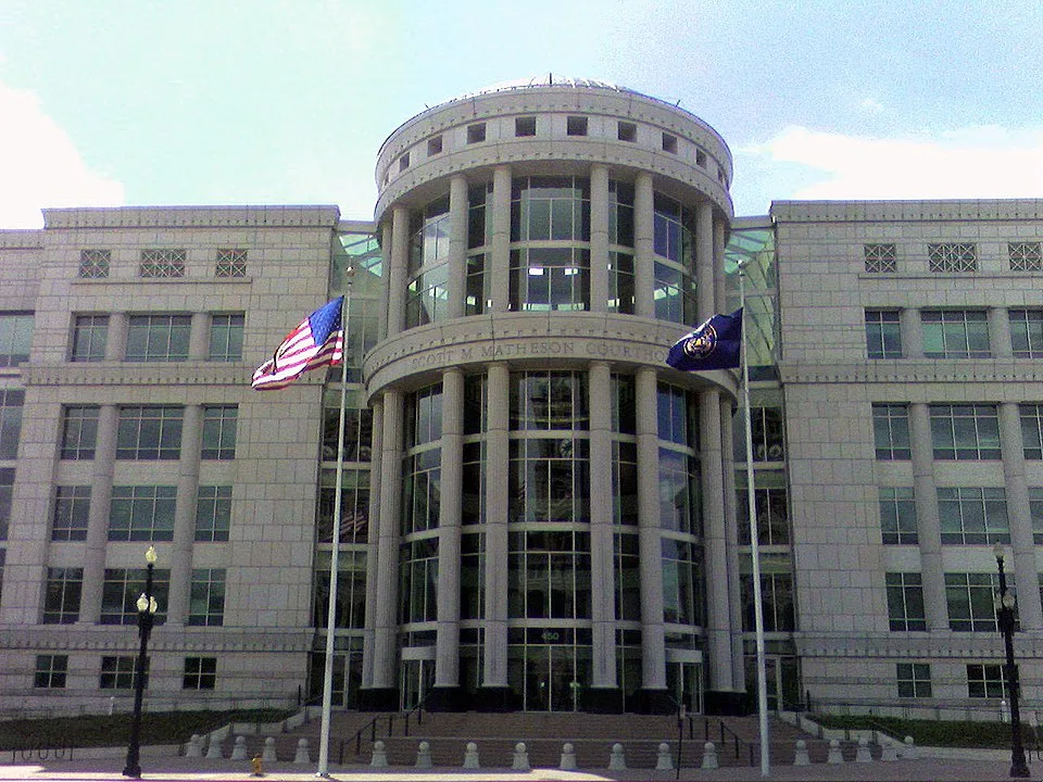 Scott M. Matheson Courthouse in Salt Lake City, Utah—file photo for general Utah state-court context (Wikimedia Commons); Richins was tried in Third District Court in Park City.